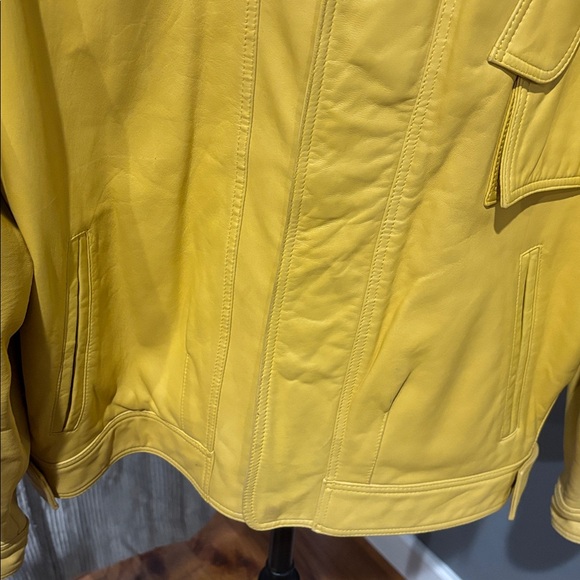 William Barry butter yellow genuine leather jacket zip up and button front - Picture 4 of 8